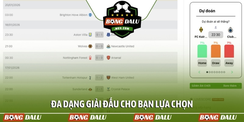 Đa dạng giải đấu cho bạn lựa chọn